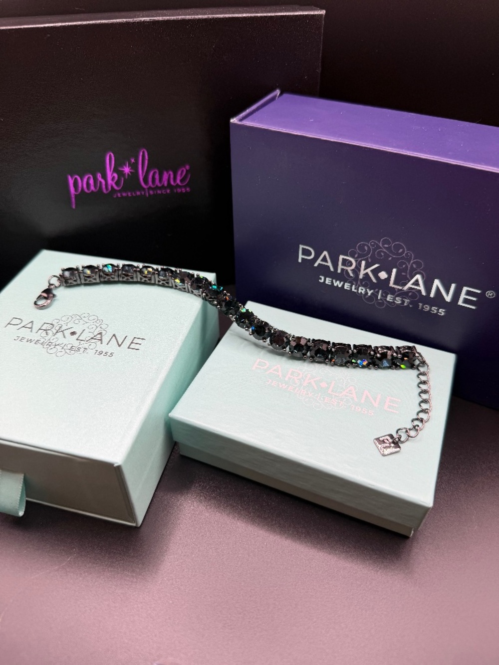 Park Lane Navy Impression Bracelet NIB Hematite Dark Blue Aqua Crystal Bracelet